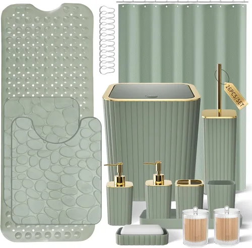 Miniatura 61 de XLHOMO Bathroom Set- 25PC Beige Bathroom Set, Bathroom Set with Shower Curtain and Rugs, Beige Shower Curtain Set, Toilet Brush, Bathroom Trash Can