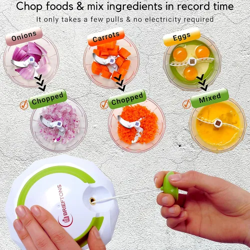 Miniatura 3 de Picador Brieftons Quickpull. Picador de alimentos: poderoso cortavegetales/picadora/licuadora manual para trocear frutas, verduras, frutos secos
