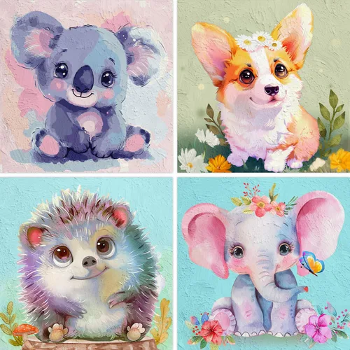 QEUOYSS 4 pinturas por números para niños de 8 a 12 años, juego de pintura DIY para niñas, niños, adultos, manualidades principiantes para niñas de
