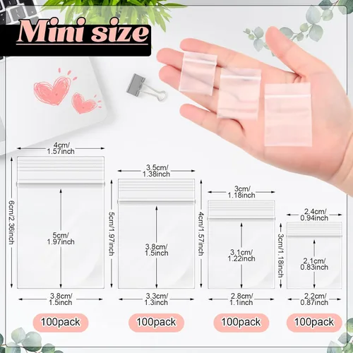 Miniatura 2 de 400 bolsas de plástico pequeñas de 7 milésimas de pulgada de grosor, con sello de plástico, para joyas, monedas, caramelos, bolsas de polietileno