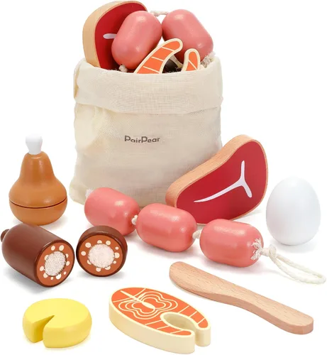 Miniatura 8 de PairPear - Juegos de comida de juguete de madera para cocina de niños, juego de frutas de corte de alimentos de juguete para niños de 3 años