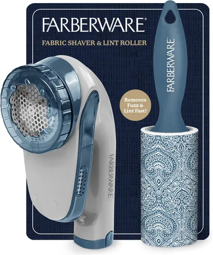 Farberware - Juego de afeitadora grande para quitar pelusas y tela, afeitadora de suéter a pilas con cuchillas triples y rodillo extra pegajoso para