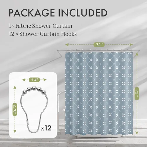 Miniatura 49 de AmazerBath Cortina de ducha floral, juego de cortinas de ducha lavables de tela con 12 ganchos para cortina de ducha, cortinas de ducha de tela C
