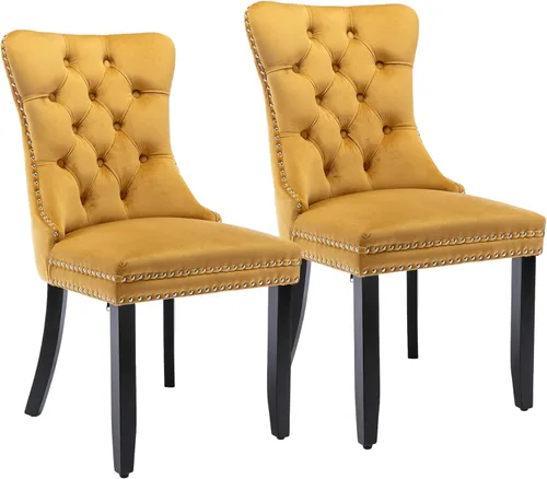 Miniatura 66 de Silla de comedor copetuda moderna de terciopelo para comedor, sillas de comedor tapizadas con remache de clavo, anillo trasero para cocina, comedor