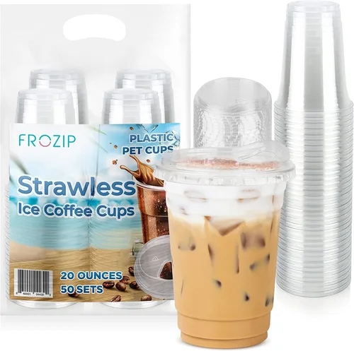 Miniatura 7 de FROZIP Paquete de 50 tazas de café de plástico de 16 onzas con tapas para sorbos, vasos de plástico transparente con tapas para batidos, café helado