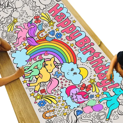 Miniatura 19 de Tiny Expressions Mantel para colorear de helado para niños, enrollado, sin arrugas, 30 x 72 pulgadas, póster grande para colorear para fiestas