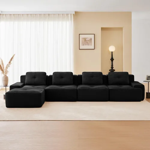 Miniatura 59 de Sofás modulares sin hueso de 152.8 pulgadas para sala de estar, sofá modular con diván en forma de L, cómodo asiento profundo tapizado de tela