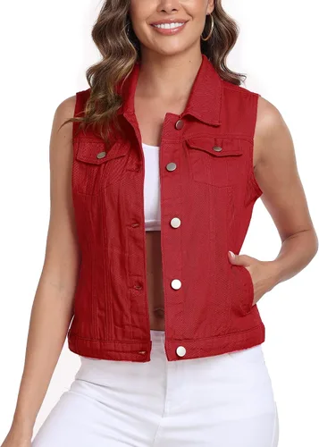 Miniatura 20 de Xeoxarel Chaleco de mezclilla para mujer, chaqueta vaquera sin mangas (XS-XXL)