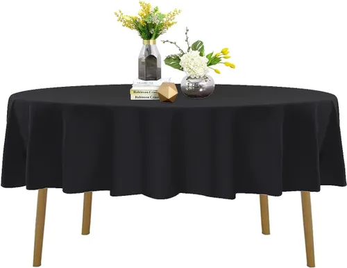 Miniatura 105 de Mantel de poliéster lavable de 90 pulgadas, resistente a las manchas y a las arrugas, mantel decorativo para mesa de comedor, fiestas de bufé y Negro