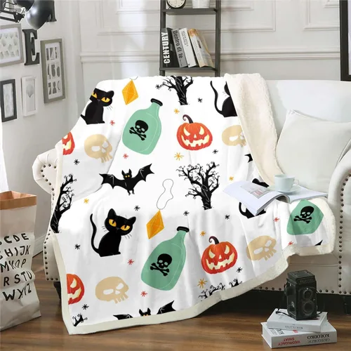 Miniatura 6 de Erosebridal Manta gótica de murciélagos de Halloween, manta de forro polar blanco y negro de 40 x 50 pulgadas, silueta vintage para niños, sombras