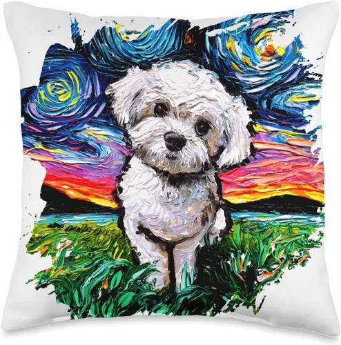 Sagittarius Gallery Maltipoo - Almohada decorativa con diseño de perro con diseño de noche estrellada de Aja, 16 x 16 pulgadas, multicolor