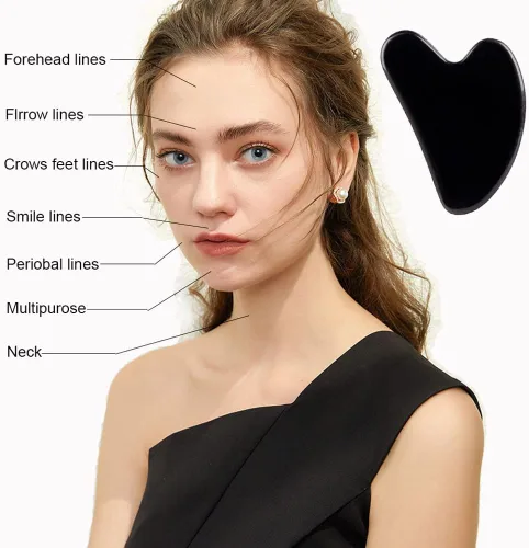 Miniatura 4 de Herramientas faciales Gua Sha, herramienta de masaje Gua Sha de obsidiana negra, herramienta de guasha de jade natural para masaje de piel facial