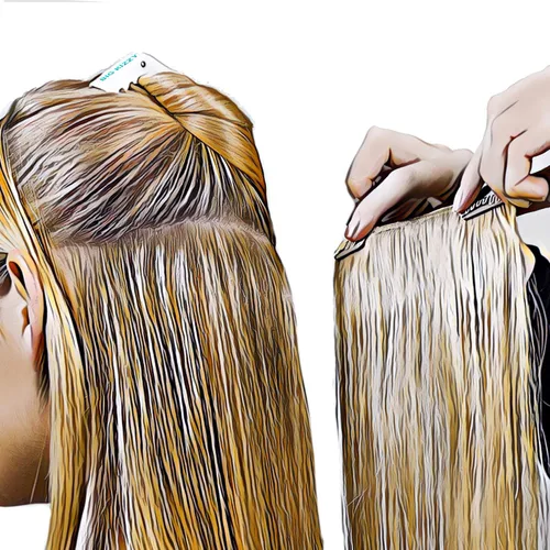 Miniatura 5 de Kit de extensiones de cabello con clip, convierte extensiones de cabello humano con cinta adhesiva en un juego de clip personalizado, clips a Negro