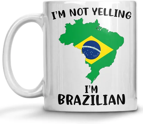 Divertidas tazas de café del orgullo de Brasil, con texto en inglés "I Not Yelling I'm Brazilian Cup", idea de regalo para hombres y mujeres
