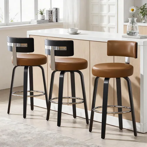 Miniatura 25 de Bekrvio Juego de 2 taburetes de bar giratorios con altura de mostrador, taburetes de cocina tapizados de piel sintética con respaldo, patas
