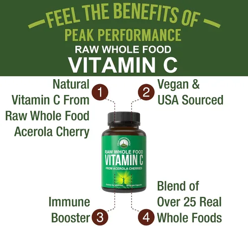 Miniatura 2 de Peak Performance Cápsulas de Vitamina C Natural de Aceituna Entera Cruda de Acerola para Máxima Absorción. Suplemento de Vitamina C Vegano de Origen