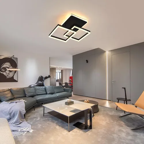 Miniatura 7 de Garwarm Lámpara de Techo LED Moderna, Regulable de 3 Cabezales Cuadrados Accesorio de Lámpara de Techo con Control Remoto, Candelabro de Techo Negro