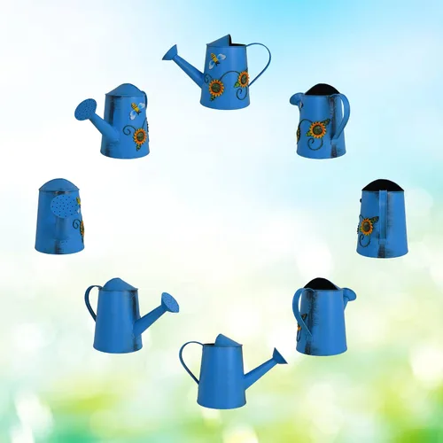Miniatura 4 de Regadera decorativa de metal con girasol y abeja (vol: 4 tazas) Regadera azul pequeña Decoración de jardín Regalo de inauguración de la casa