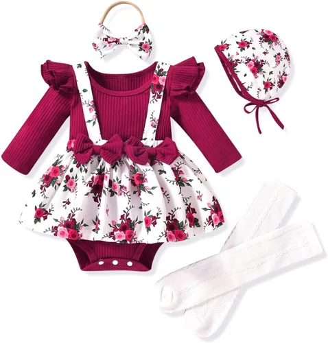 Miniatura 98 de Unutiylo Ropa de bebé recién nacida prematura con tirantes, traje de otoño e invierno, traje de manga larga con volantes