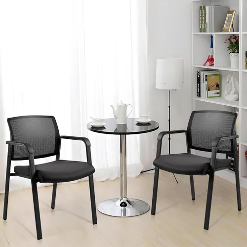 Miniatura 8 de CLATINA Juego de 2 sillas apilables con respaldo de malla con asiento de tela tapizado y soporte lumbar ergonómico para oficina, escuela, iglesia