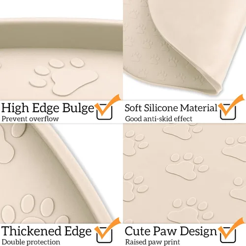Miniatura 8 de KPWACD Alfombrilla de alimentación para perros y gatos, alfombrilla de silicona antideslizante y resistente al agua para cuencos, tapetes para Beige