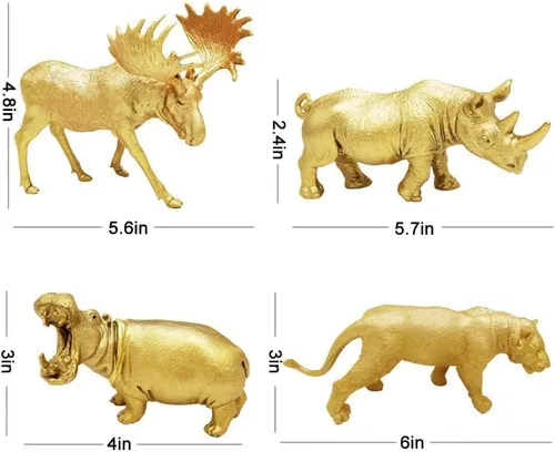 Miniatura 3 de Figuras de animales de plástico dorado metálico, 12 figuras de animales de zoológico de safari dorado, animales salvajes de la selva para decoración