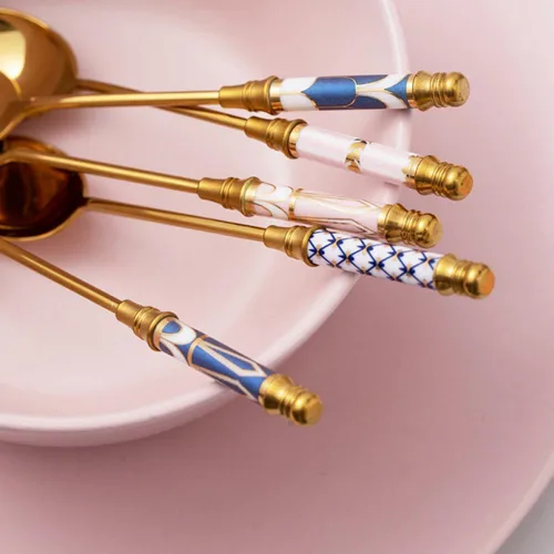 Miniatura 8 de Cucharas de café de acero inoxidable chapadas en oro, cucharaditas de acero inoxidable, cuchara de cerámica, cuchara de té y café para postre