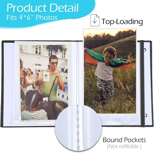 Miniatura 3 de Tinlade Álbum de fotos pequeño de 10 piezas de 4 x 6 pulgadas, 26 páginas transparentes con capacidad para 52 imágenes, cubierta de lino, libro