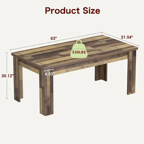 Miniatura 2 de CABIHOME 63" Rectangular Dining Table for 4-6, Farmhouse Large Kitchen Table, Sturdy Frame, 4 Triangular Stable Legs, Thickened Tabletop, Ideal for
