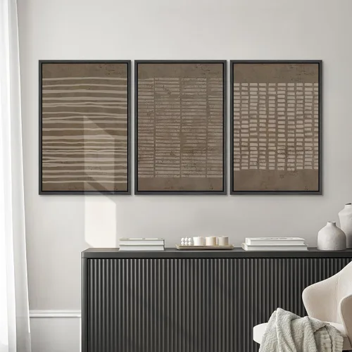 Miniatura 511 de SIGNWIN Lienzo enmarcado para pared, arte con pinceladas de flujo neutro en tonos beige abstractos, ilustraciones, arte moderno, decorativo