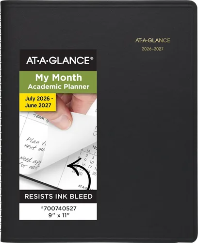 AT-A-GLANCE Planificador 2026-2027 - Calendario académico mensual de 18 meses de julio a diciembre, 9 x 11 pulgadas, negro (7007405)