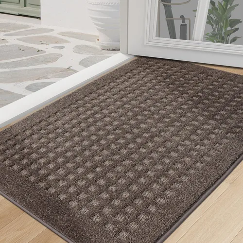 Miniatura 11 de BEQHAUSE Tapetes para puerta de 20 x 32 pulgadas, tapete antideslizante de punto gofre, de perfil bajo, resistente a la suciedad y absorbente, Beige