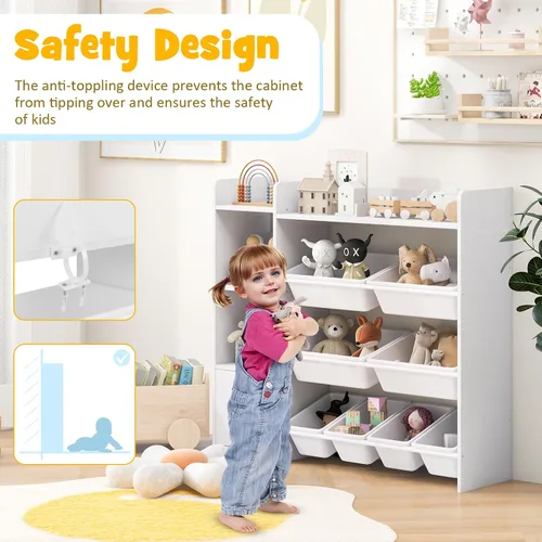 Miniatura 6 de Costzon Organizador de almacenamiento de juguetes para niños, armario de almacenamiento de 4 niveles con 8 contenedores extraíbles, estantería Blanco