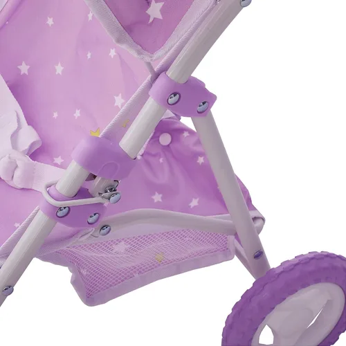 Miniatura 11 de Olivia's Little World Cochecito de Muñeca Bebé estilo jogging con toldo, cinturón de seguridad y espacio de almacenamiento, morado y blanco