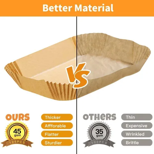 Miniatura 5 de Revestimientos desechables para freidora de aire para Ninja Airfryer: 125 piezas de papel pergamino rectangular de 8.7x5.5" para freidora de aire