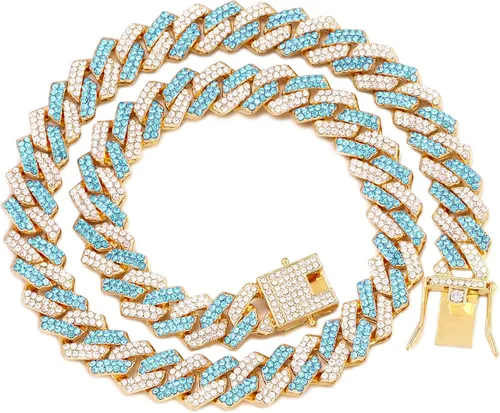 Miniatura 7 de Collar de cadena dorada para perro, collar cubano de diamantes para caminar, collar de cadena de metal con diseño de hebilla segura, collares