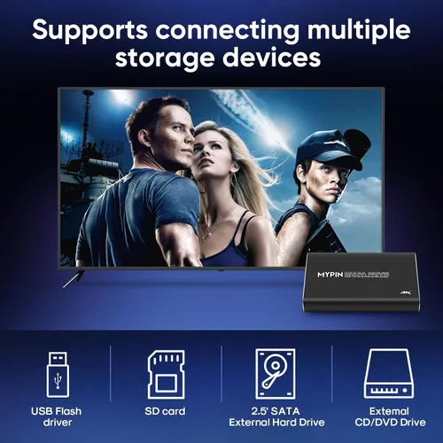 Miniatura 4 de 4K@30hz USB3.0 HDMI Media Player Soporte 2.5 "SATA HDD con HDMI/AV/salida óptica, reproductor MP4 H.265 portátil para videos/música/fotos desde