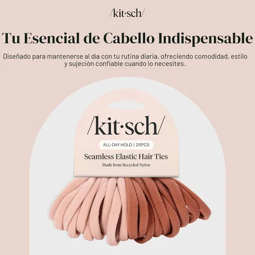 Miniatura 9 de Kitsch Lazos de nailon para el cabello sin daños, bandas elásticas para el cabello para una sujeción fuerte durante todo el día, soportes para cola