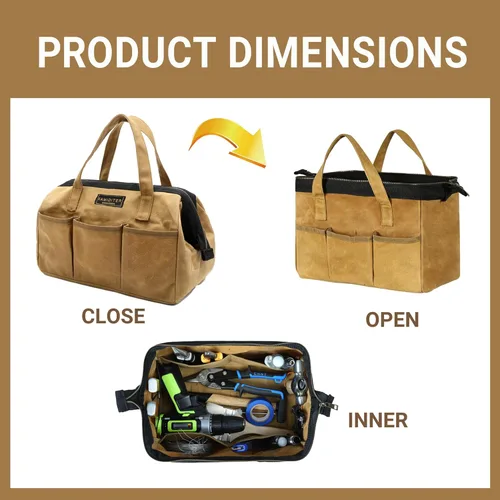 Miniatura 3 de Bolsa Portaherramientas, Bolsa de Herramientas de Lona Encerada Resistente de 13 Pulgadas de Boca Ancha, Bolsa de Herramientas de Parte Superior