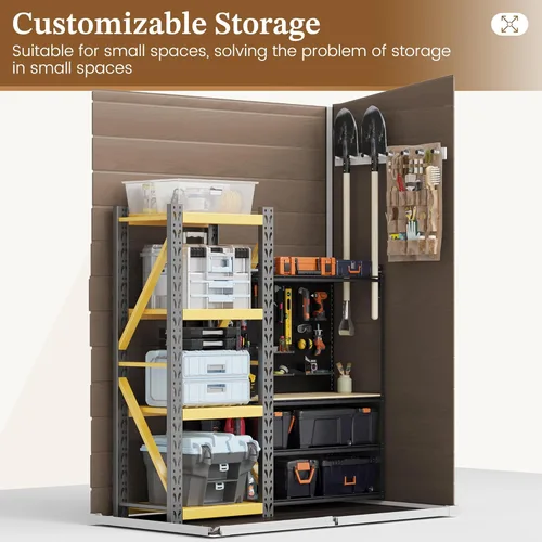 Miniatura 9 de UDPATIO Outdoor Storage Shed 5x3 FT, Garden Resin Shed for Bike, Garbage Can, Tools, Outside Plastic Sheds with Floor for Backyard, Patio, Lawn