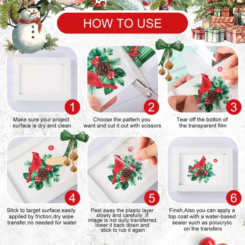 Miniatura 4 de Lincia 10 hojas de calcomanías para transferencia de manualidades y muebles, calcomanías de muñeco de nieve, gnomo de reno, vintage