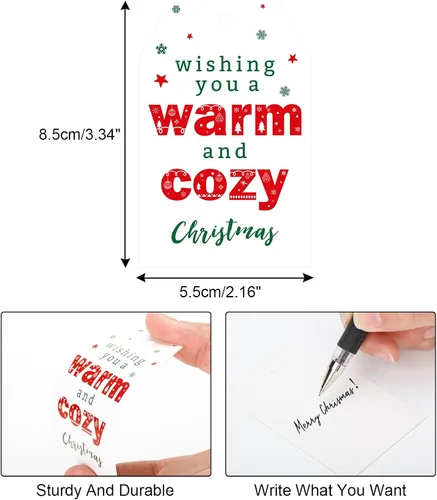 Miniatura 2 de joycraft 50 Etiquetas de Navidad con Cuerda - 3.3x2.1 pulgadas Etiquetas Colgantes de Regalo Navideño de Papel Blanco, Etiquetas Colgantes