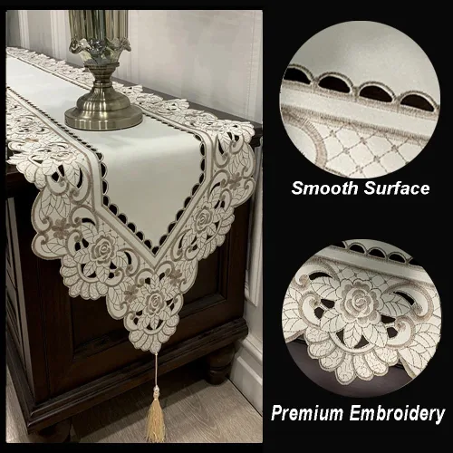 Miniatura 4 de Caminos de mesa de macramé para fiesta, camino de mesa calado de encaje con bordado floral rectangular, bufanda decorativa para mesa, decoraciones
