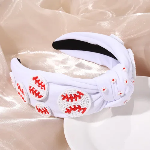 Miniatura 5 de Diadema deportiva de béisbol con cuentas blancas para mujeres, profesores, abalorio de béisbol con cuentas adornadas, diadema elegante y elegante