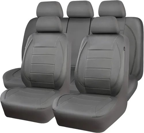 Miniatura 9 de CAR PASS Fundas de Asiento de Automóvil de Cuero Sintético con Ribetes Juego Completo, Fundas de Asiento de Cuero Transpirable Gris para Gris