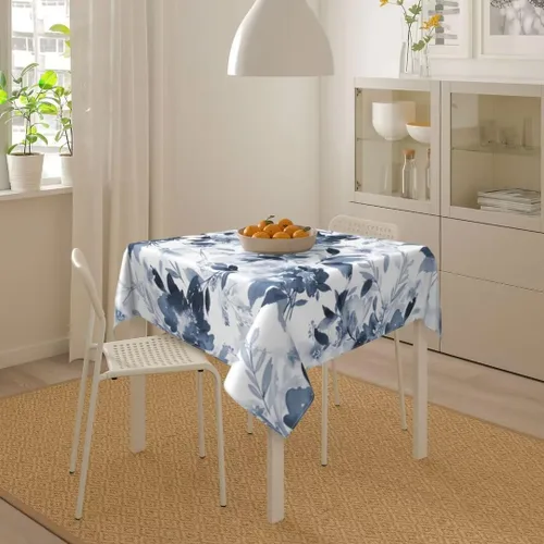Miniatura 5 de Mantel floral azul marino de 54 x 54 pulgadas, mantel cuadrado de flores azul oscuro y blanco, mantel de poliéster para fiestas de vacaciones