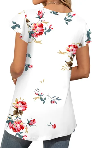 Miniatura 3 de HOTGIFT Camiseta de manga corta para mujer, estilo casual, para playa, plisada, para leggings