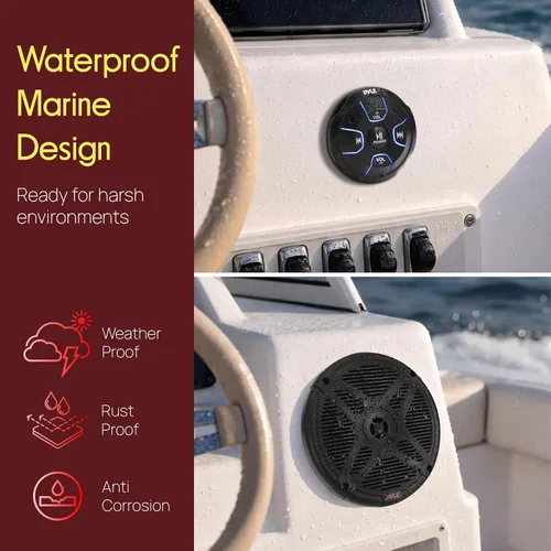Miniatura 4 de Pyle PLMRKT8 - Kit de altavoces marinos duales de 6.5 pulgadas, resistente al agua con receptor de control remoto Bluetooth amplificado