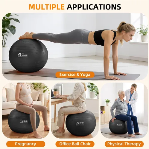 Miniatura 7 de Gruper Pelota de yoga, pelota de ejercicio antideslizante extra gruesa para entrenamiento, yoga, embarazo, 4 tamaños de silla anti estallido