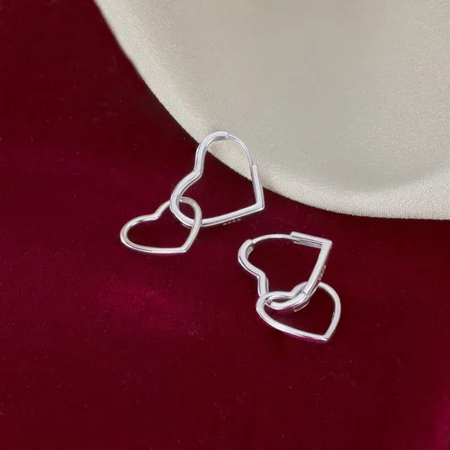 Miniatura 4 de SLUYNZ Aretes de aro de plata de ley 925 con forma de corazón para mujeres, adolescentes y niñas, aretes de aro de doble corazón